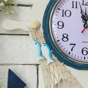 Mediterranean Style Blue And White Rudder Clock Wall Clock Home Living Room Bedroom Decoration Wooden Crafts, Style:Pisces