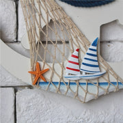 Mediterranean Style Blue And White Rudder Clock Wall Clock Home Living Room Bedroom Decoration Wooden Crafts, Style:Pisces
