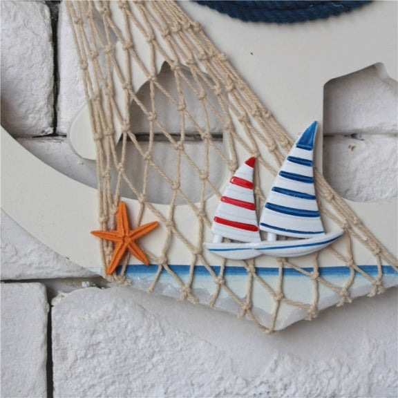 Mediterranean Style Blue And White Rudder Clock Wall Clock Home Living Room Bedroom Decoration Wooden Crafts, Style:Pisces