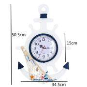 Mediterranean Style Blue And White Rudder Clock Wall Clock Home Living Room Bedroom Decoration Wooden Crafts, Style:Pisces