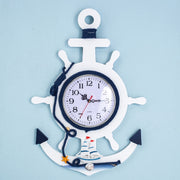 Mediterranean Style Blue And White Rudder Clock Wall Clock Home Living Room Bedroom Decoration Wooden Crafts, Style:Sailing