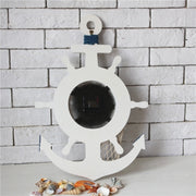 Mediterranean Style Blue And White Rudder Clock Wall Clock Home Living Room Bedroom Decoration Wooden Crafts, Style:Sailing