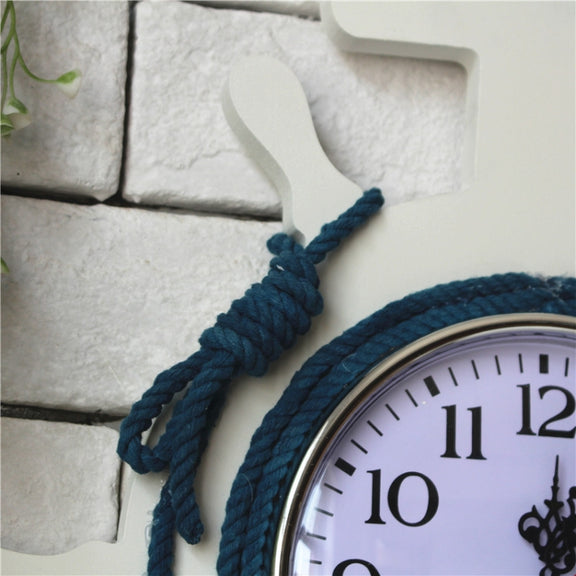Mediterranean Style Blue And White Rudder Clock Wall Clock Home Living Room Bedroom Decoration Wooden Crafts, Style:Sailing