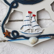 Mediterranean Style Blue And White Rudder Clock Wall Clock Home Living Room Bedroom Decoration Wooden Crafts, Style:Sailing
