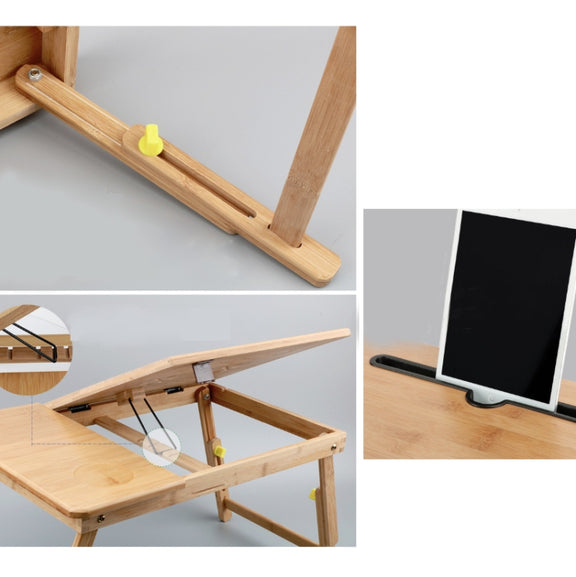 Folding Laptop Desk Bed Card Slot Lifting Type Lazy Computer Desk, Size: Medium (54cm), Style:with Drawer