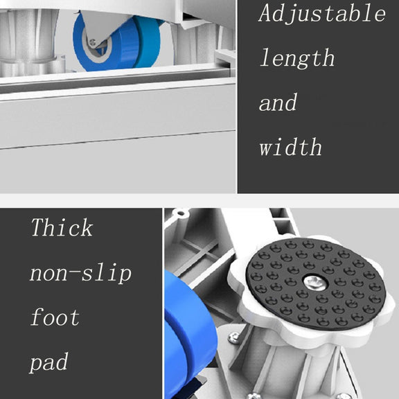 Double Tubes 4 Wheels + 4 Legs Adjustable Stainless Steel Refrigerator Bracket Washing Machine Base Bracket