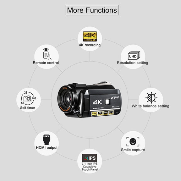 ORDRO AC3 3.1 inch IPS Screen 4K Full HD 13MP Night Vision WiFi Live Camcorder DV Digital Camera, Style:Standard(Black)