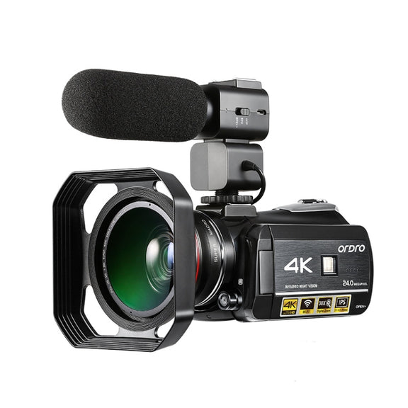 ORDRO AC3 3.1 inch IPS Screen 4K Full HD 13MP Night Vision WiFi Live Camcorder DV Digital Camera, Style:Standard + Microphone(Black)
