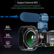 ORDRO AC3 3.1 inch IPS Screen 4K Full HD 13MP Night Vision WiFi Live Camcorder DV Digital Camera, Style:Standard + Microphone(Black)