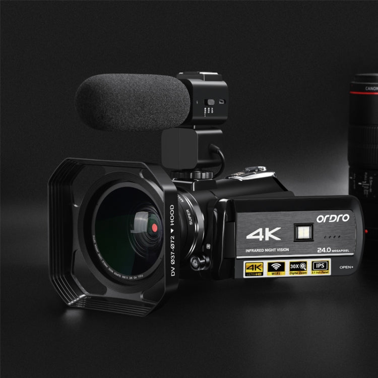 ORDRO AC3 3.1 inch IPS Screen 4K Full HD 13MP Night Vision WiFi Live Camcorder DV Digital Camera, Style:Standard + Microphone(Black)