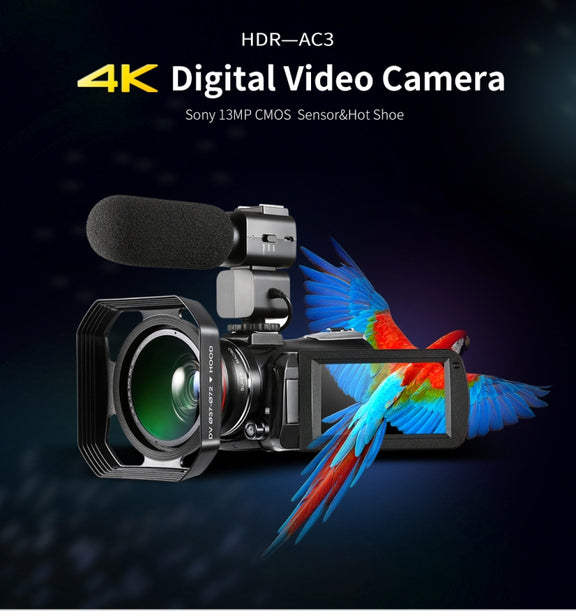 ORDRO AC3 3.1 inch IPS Screen 4K Full HD 13MP Night Vision WiFi Live Camcorder DV Digital Camera, Style:Standard + Microphone(Black)
