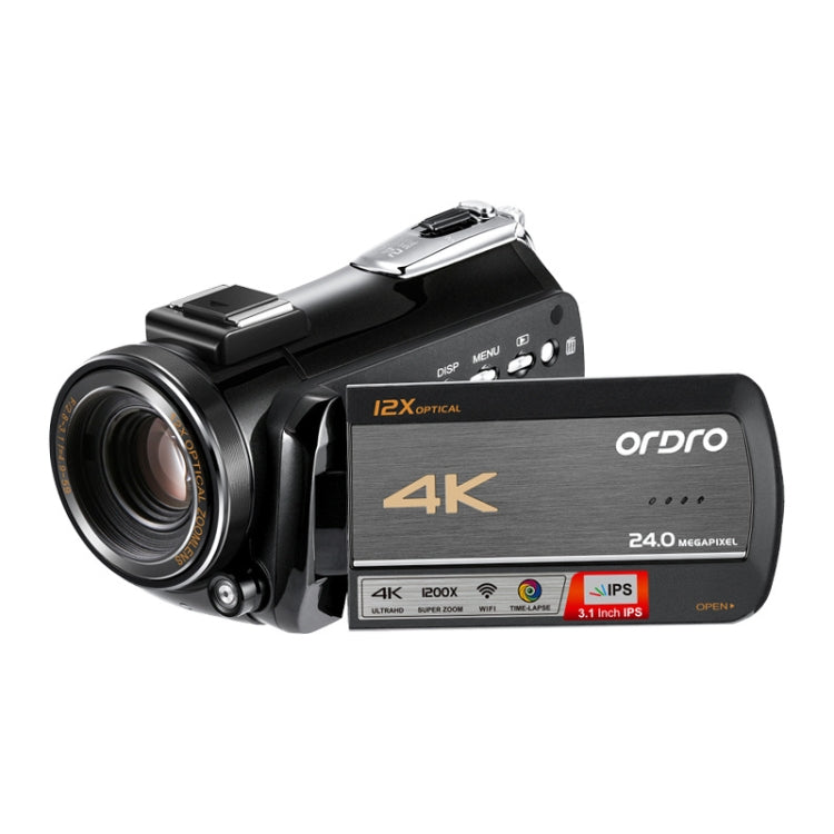 ORDRO AC5 4K HD Night Vision WiFi 12X Optical Zoom Digital Video DV Camera Camcorder, Style:Standard(Black) - free shipping - PMC Jewellery - Order now!