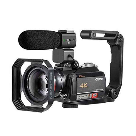 ORDRO AC5 4K HD Night Vision WiFi 12X Optical Zoom Digital Video DV Camera Camcorder, Style:Standard + Microphone + Handheld Stand(Black)