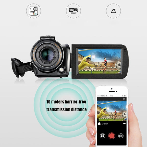 ORDRO AC5 4K HD Night Vision WiFi 12X Optical Zoom Digital Video DV Camera Camcorder, Style:Standard + Microphone + Handheld Stand(Black)
