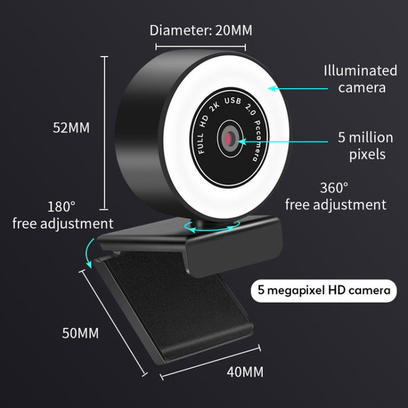 A9mini USB Drive-Free HD Fill Light Camera with Microphone, Pixel: 5.0 Million Pixels 2K Auto Focus