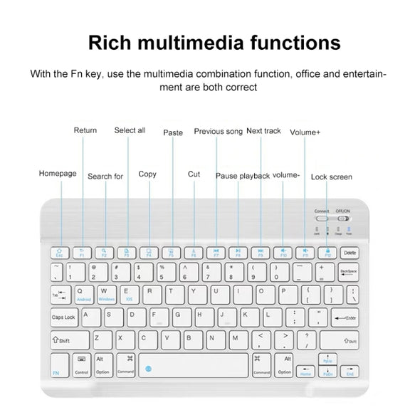 YS-001 7-8 inch Tablet Phones Universal Mini Wireless Bluetooth Keyboard, Style:Only Keyboard(White)