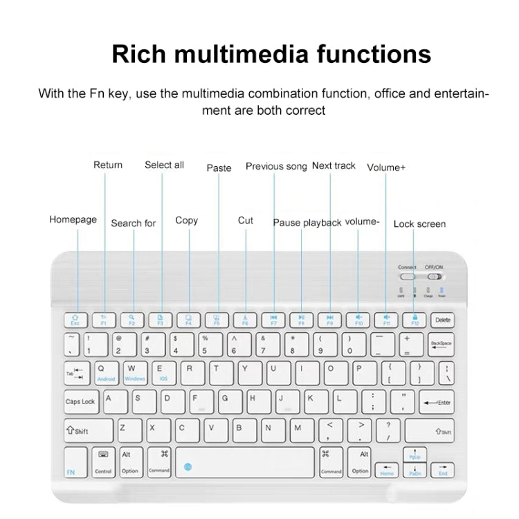YS-001 7-8 inch Tablet Phones Universal Mini Wireless Bluetooth Keyboard, Style:Only Keyboard(White)