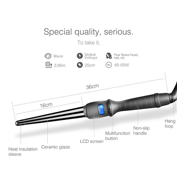 LCD Conical Curling Iron Single Tube Ceramic Glaze Pear Flower Cone, Size:25mm EU