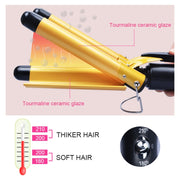20-32m Automatic Ceramic Perm Splint Hair Curler 3 Barrels Big Wave Hair Curling Iron Tools, Size:32mm(Pink)