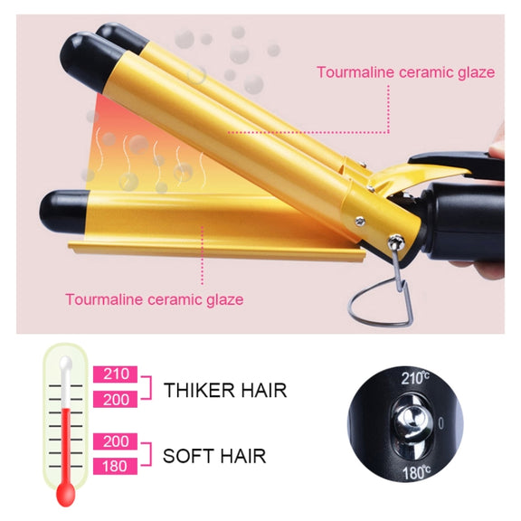 20-32m Automatic Ceramic Perm Splint Hair Curler 3 Barrels Big Wave Hair Curling Iron Tools, Size:32mm(Pink)