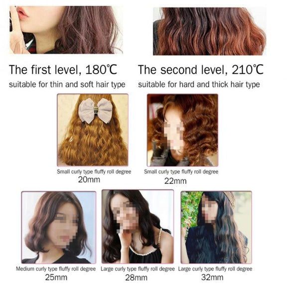 20-32m Automatic Ceramic Perm Splint Hair Curler 3 Barrels Big Wave Hair Curling Iron Tools, Size:32mm(Pink)