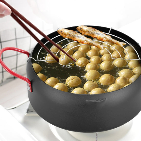 Tempura Hot Pot Household Fryer Pot Non-Stick Pan With Filter Holder, Specification:20cm without Clip