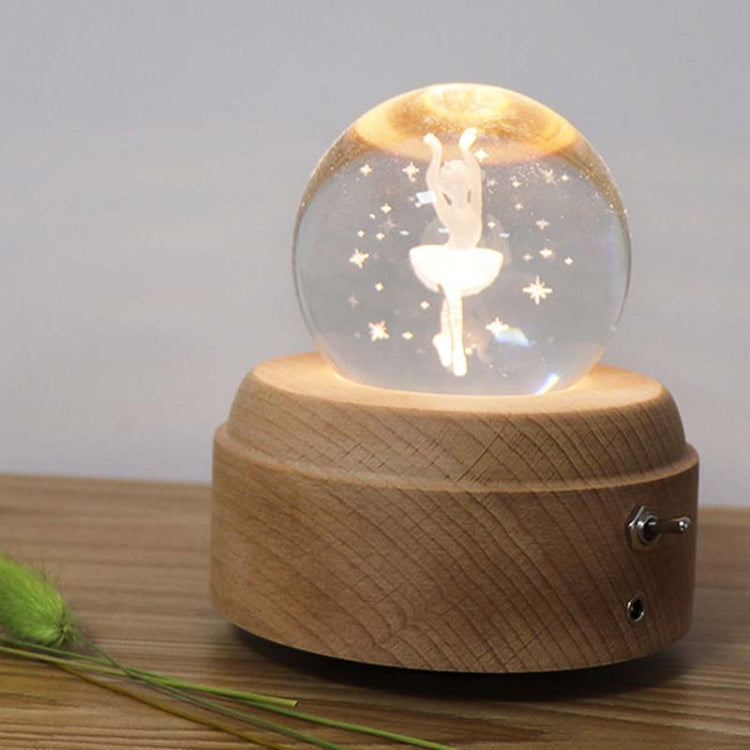 Girl Bedside Lamp Crystal Ball Wooden Base Music Box Charging Glow Rotating Night Light, Random Music(Ballet) - free shipping - PMC TechLife - Order now!