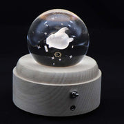 Girl Bedside Lamp Crystal Ball Wooden Base Music Box Charging Glow Rotating Night Light, Random Music(Flying Pig)