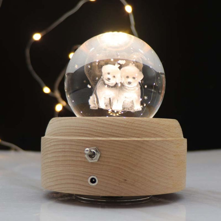 Girl Bedside Lamp Crystal Ball Wooden Base Music Box Charging Glow Rotating Night Light, Random Music(Dogs) - Novelty Lighting by PMC TechLife | Online Shopping South Africa | PMC TechLife | Buy Now Pay Later Mobicred
