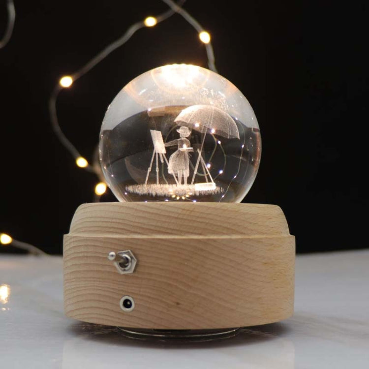 Girl Bedside Lamp Crystal Ball Wooden Base Music Box Charging Glow Rotating Night Light, Random Music(Drawing Girl) - Novelty Lighting by PMC TechLife | Online Shopping South Africa | PMC TechLife | Buy Now Pay Later Mobicred