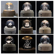Girl Bedside Lamp Crystal Ball Wooden Base Music Box Charging Glow Rotating Night Light, Random Music(Deer Head)