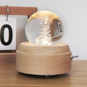 Girl Bedside Lamp Crystal Ball Wooden Base Music Box Charging Glow Rotating Night Light, Random Music(Christmas Tree)