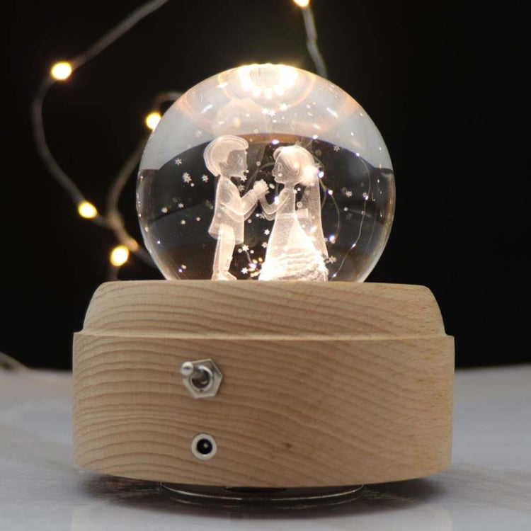 Girl Bedside Lamp Crystal Ball Wooden Base Music Box Charging Glow Rotating Night Light, Random Music(Bride And Groom) - Novelty Lighting by PMC TechLife | Online Shopping South Africa | PMC TechLife | Buy Now Pay Later Mobicred