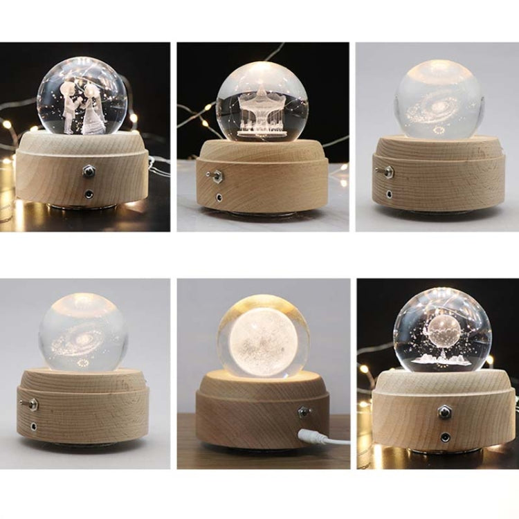 Girl Bedside Lamp Crystal Ball Wooden Base Music Box Charging Glow Rotating Night Light, Random Music(Carousel)