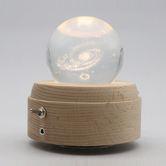 Girl Bedside Lamp Crystal Ball Wooden Base Music Box Charging Glow Rotating Night Light, Random Music(Milky Way)