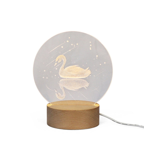 3D Atmosphere Decorative Light Acrylic Inner Carved LED Night Light Creative Girl Table Lamp(Swan)