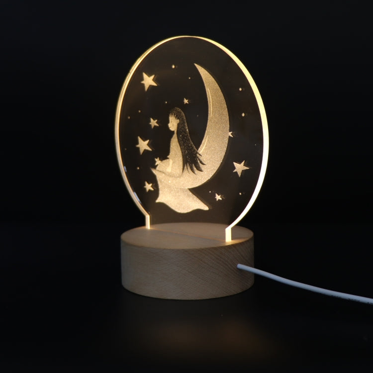 3D Atmosphere Decorative Light Acrylic Inner Carved LED Night Light Creative Girl Table Lamp(Moon Girl) - Novelty Lighting by PMC TechLife | Online Shopping South Africa | PMC TechLife | Buy Now Pay Later Mobicred