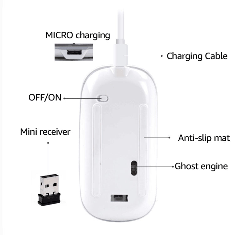 iMICE  E-1300 4 Keys 1600DPI Luminous Wireless Silent Desktop Notebook Mini Mouse, Style:Dual-modes Luminous Edition(Silver) - Wireless Mice by iMICE | Online Shopping South Africa | PMC Jewellery | Buy Now Pay Later Mobicred