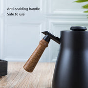 304 Stainless Steel Coffee Hand Pot Wooden Handle Coffee Pot Teflon Long-Mouth Slender Pot, Style: Without Thermometer