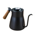 304 Stainless Steel Coffee Hand Pot Wooden Handle Coffee Pot Teflon Long-Mouth Slender Pot, Style: With Thermometer - free shipping - PMC TechLife - Order now!