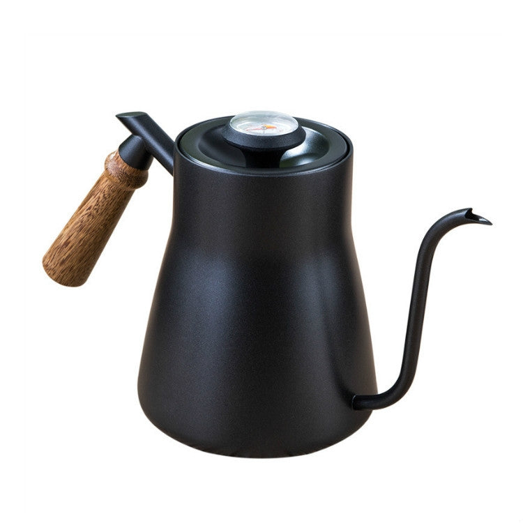 304 Stainless Steel Coffee Hand Pot Wooden Handle Coffee Pot Teflon Long-Mouth Slender Pot, Style: With Thermometer - free shipping - PMC TechLife - Order now!