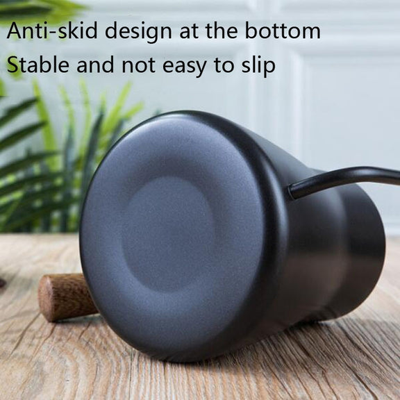 304 Stainless Steel Coffee Hand Pot Wooden Handle Coffee Pot Teflon Long-Mouth Slender Pot, Style: With Thermometer