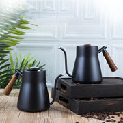 304 Stainless Steel Coffee Hand Pot Wooden Handle Coffee Pot Teflon Long-Mouth Slender Pot, Style: With Thermometer