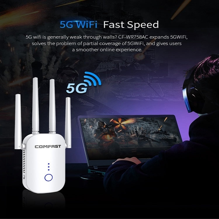 COMFAST CF-WR758AC Dual Frequency 1200Mbps Wireless Repeater 5.8G WIFI Signal Amplifier, EU Plug - free shipping - PMC Jewellery - Order now!