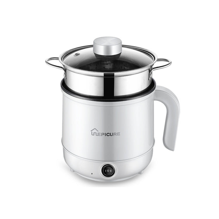 Multi-Function Electric-Cooker Mini Dormitory Student Cooking Rice Stir Frying Non-Stick Pot, 110V US Plug, Colour: White Manual Style with Steaming Grid(1.7L) - free shipping - PMC TechLife - Order now!