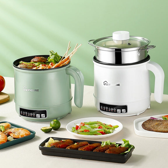Multi-Function Electric-Cooker Mini Dormitory Student Cooking Rice Stir Frying Non-Stick Pot, 110V US Plug, Colour: White Smart With Steaming Grid(1.7L)