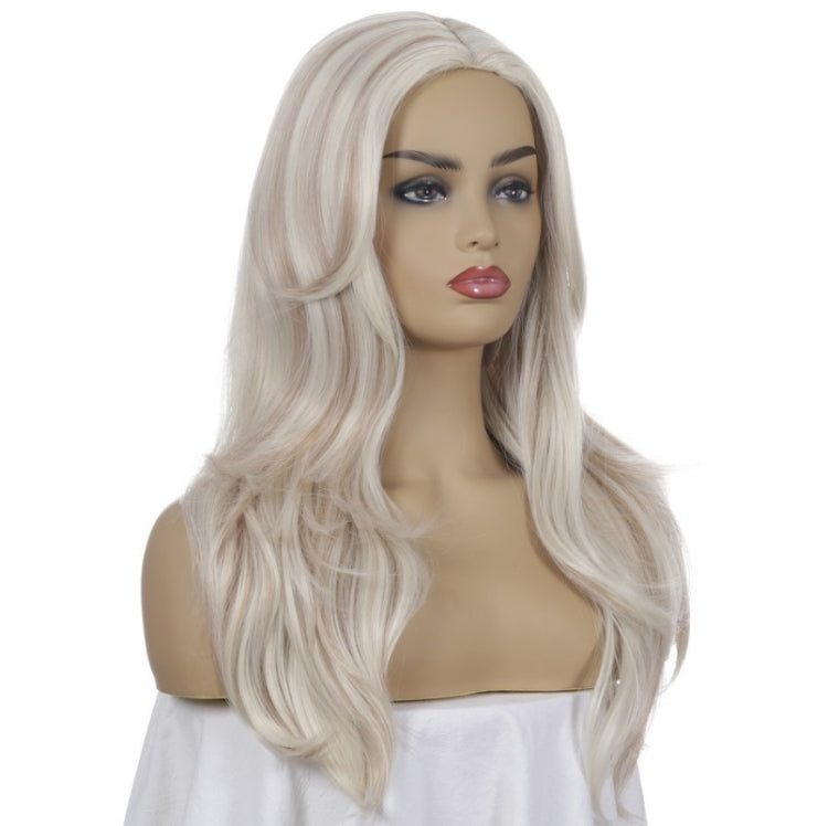 Women Split Wigs Long Curly Hair Synthetic Headgear(Light Gold + Brown)