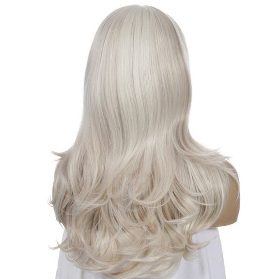 Women Split Wigs Long Curly Hair Synthetic Headgear(Light Gold + Brown)