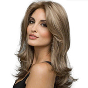 Women Split Wigs Long Curly Hair Synthetic Headgear(Light Gold + Brown)