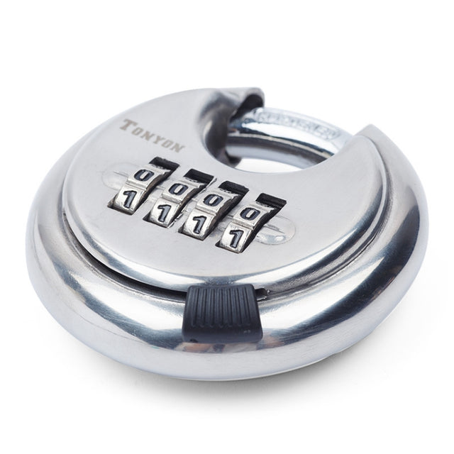 Stainless Steel Password Padlock 304 Water-resistant And Rust-Proof Outdoor Courtyard Door Cabinet Lock Round Cake Lock(Silver)